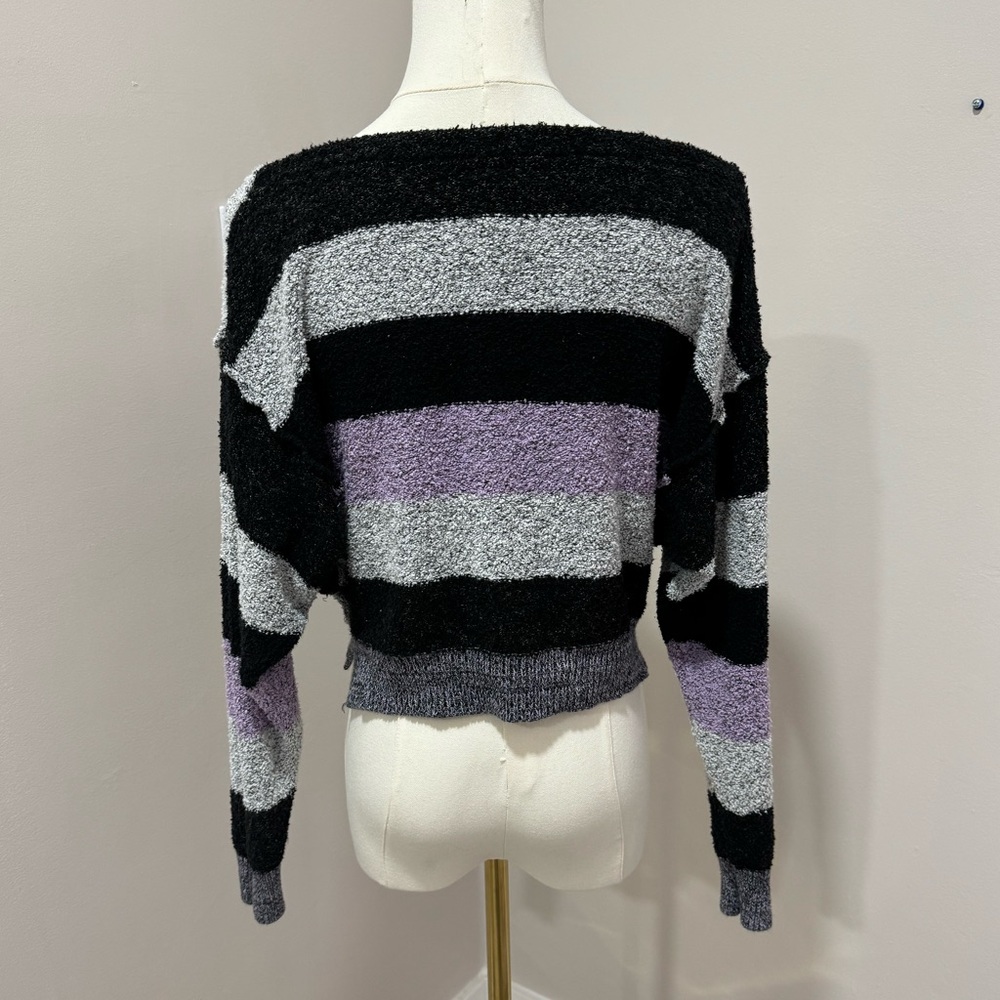 SOLD Free People Candy Land Cropped Sweater Striped baggy Bateau Neck Y2K 90s XS - Picture 3 of 4